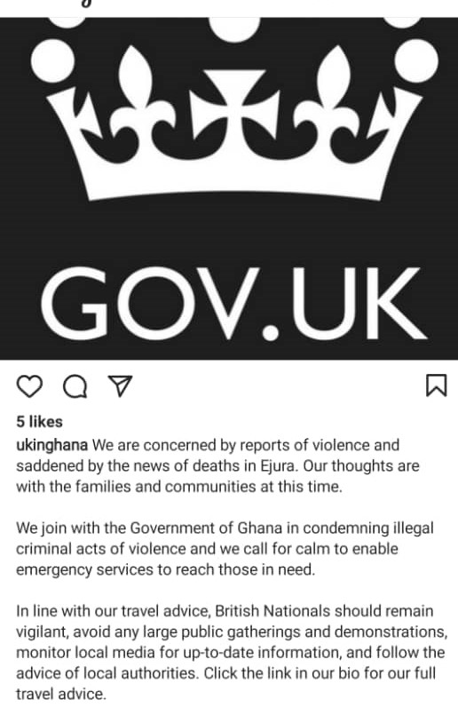 UK government joins Ghana to condemn Ejura violence